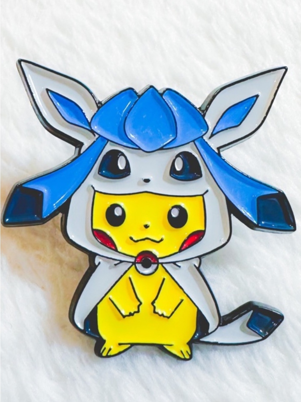 Pikachu in Glaceon Costume Enamel Brooch - Blue & Yellow